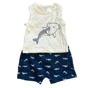 Nordstrom Ivory Navy Shark Print Shorts Set Newborn